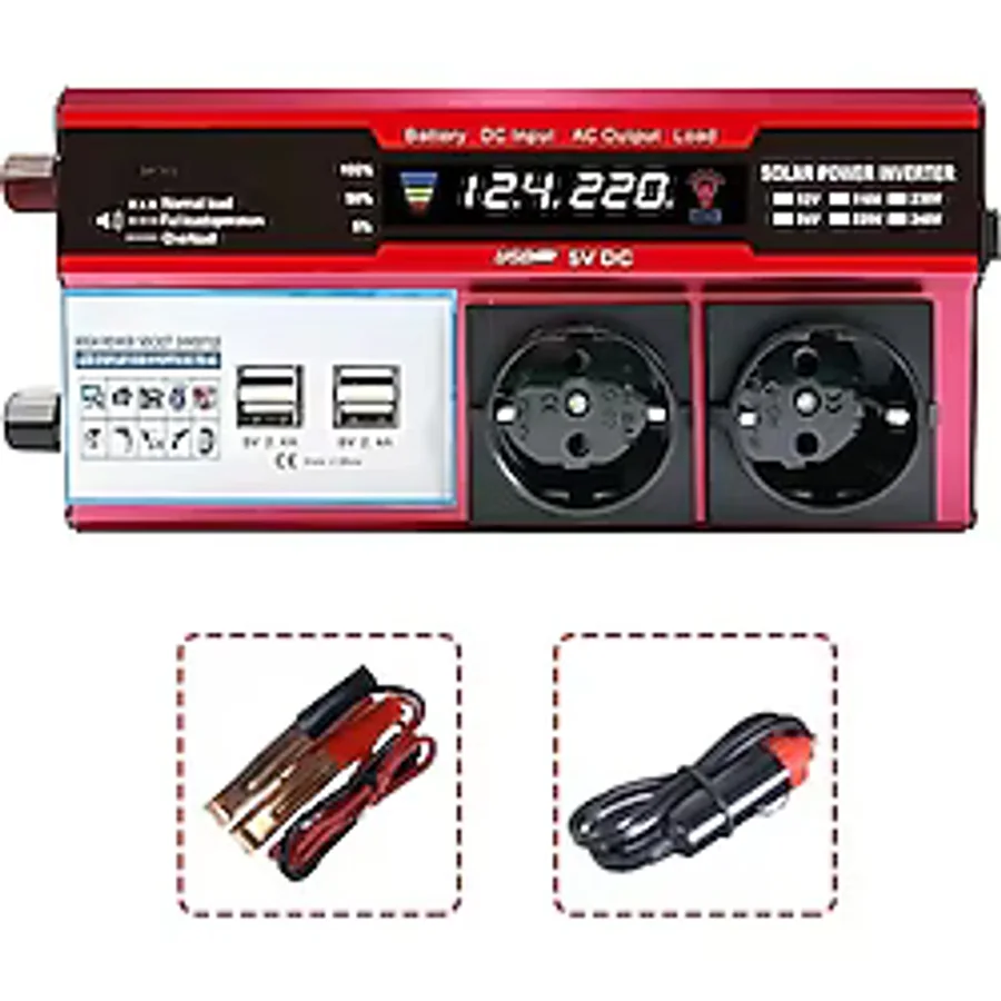 12V 2000W Modifiye Sinus İnverter Araç Ve Güneş Enerjisi Uyumlu, Çift Usb, Çift Priz Ve Çakmaklık