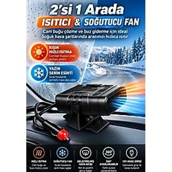 12V Araç İçi Cam Buğu Çözücü Isıtıcı Fan 2'Si 1 Arada Sıcak Soğuk Hava Üfleyici Buz Çözücü