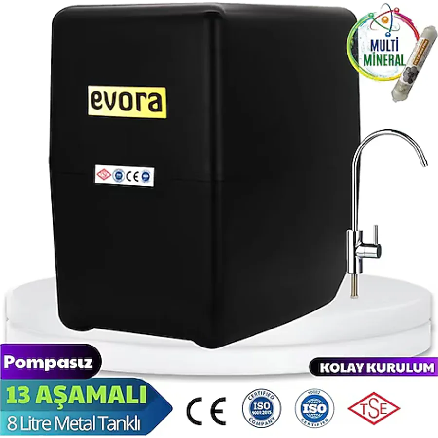 13 Aşamalı 8 L Çelik Tanklı Pompalı Multimineralli Su Arıtma Cihazı Premium Seri