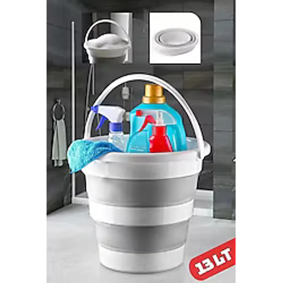 13 Lt Silikon Su Kovası Pratik Katlanır - Banyo Temizlik Kovası Çok Amaçlı Kulplu Kova