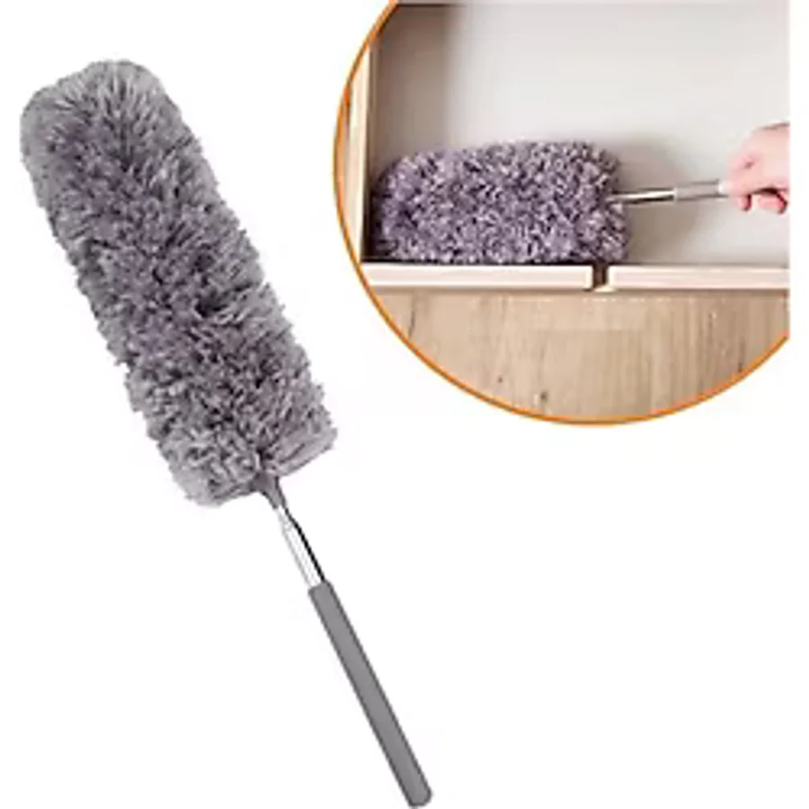 140 Cm Teleskopik Uzatılabilir Mikrofiber Yumuşak Başlıklı Gri Toz Alma Fırçası Toz Püskülü Çok Renkli