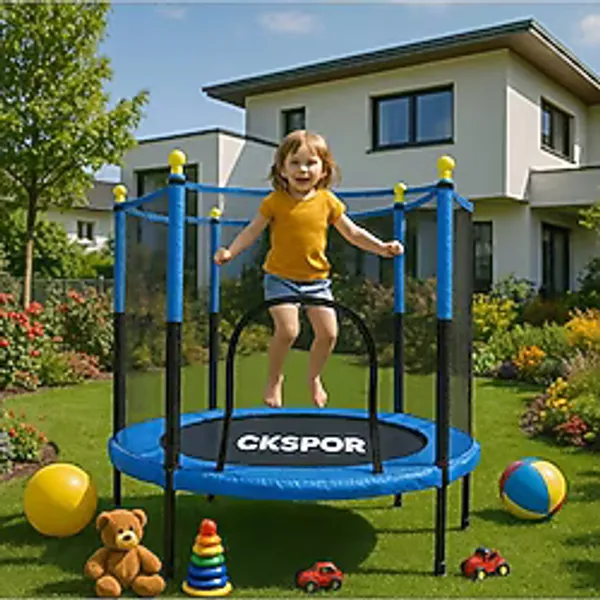 140 cm Trambolin - Fileli Çocuk Spor ve Egzersiz Mavi Trambolini