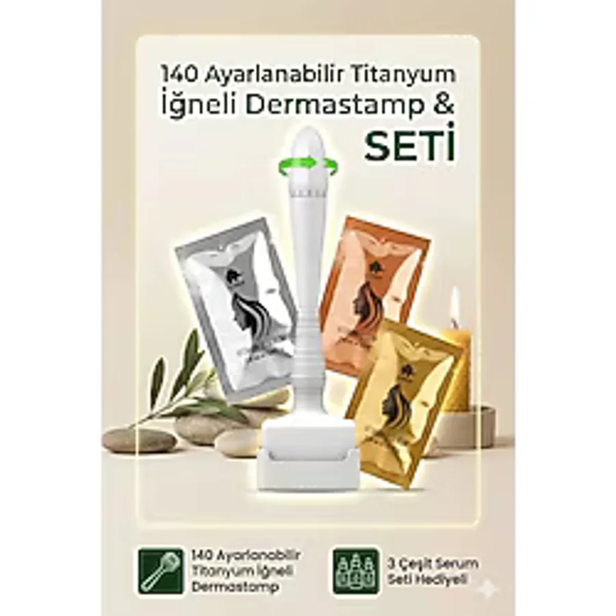140 Titanyum Iğneli Ayarlanabilir Iğne Ölçülü (0.25-3.0mm) Dermastamp