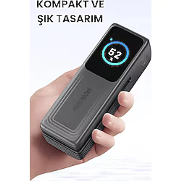 140w Süper Hızlı Şarj 30000mah Powerbank Dijital Led Ekran 2 Usb-c + 1 Usb-a Çıkış Dahili Type-c Kablo Laptop Uyumlu Taşınabilir Şarj Cihazı Açık Gri