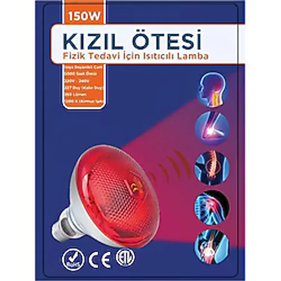 150W Kızılötesi (İnfrared) Isıtıcılı Fizik Tedi Lambası (Kırmızı Işık) E27 (Kalın Duy)