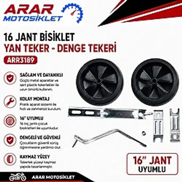 16 Jant Bisiklet Yan Teker-denge Tekeri-arr3189 Siyah