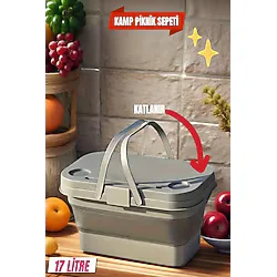 17 Litre Gri Piknik Çantası - Piknik Sepeti - Kamp Sepeti