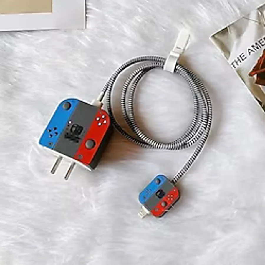 18W-20W Şarj Adaptörü ile Uyumlu Switch Tasarımlı Şarj Başlığı ve Şarj Kablo Koruyucu Set - Renkli - Kestane Akaju - Option-1