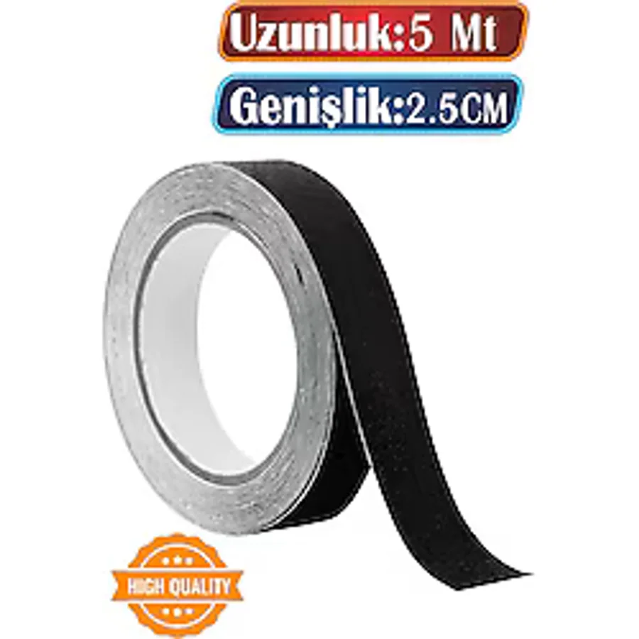 2.5 Cm X 5 Metre Merdiven Zemin Kaydırmaz Bant, Yapışkanlı Kaymaz Bant Siyah