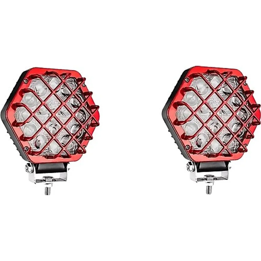 2 Adet 48w Altıgen Kafesli Kırımızı Kasa 16 Led Off Road Tekne