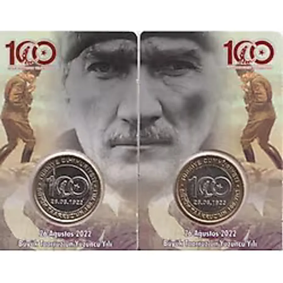 2 ADET BÜYÜK TAARUZUN 100.YILI HATIRA PARASI ÖZEL FOLDERİNDE