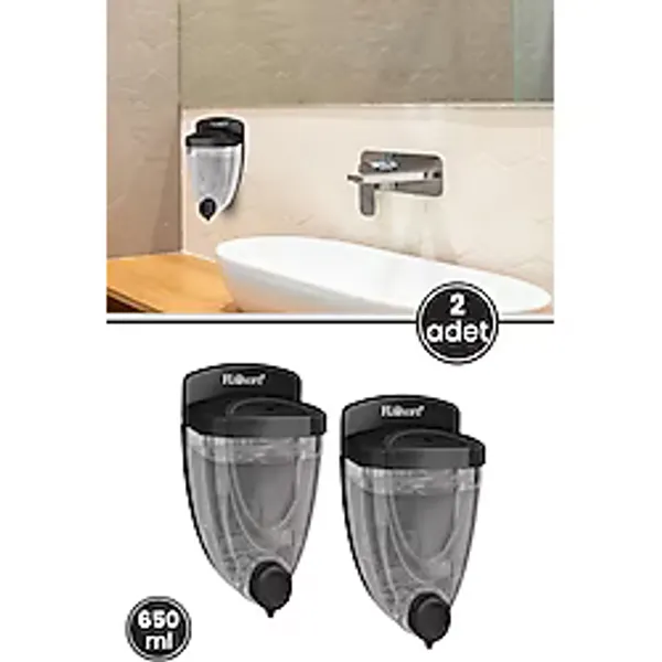 2 Adet Duvara Monte Sıvı Sabunluk F011s, Mutfak Banyo Duş Şampuan Dezenfektan Sabun Dispanseri Siyah Siyah