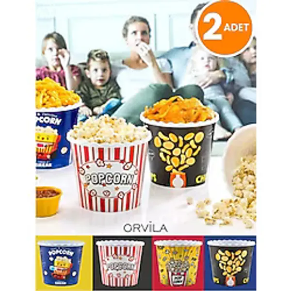 2 Adet Popcorn Patlamış Mısır Kovası - Cips ve Çerez Kutusu