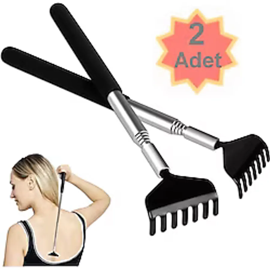 2 Adet Teleskobik Sırt Kaşıyıcı Metal Kaşağı Kaşıma Aleti Uzayan Gri