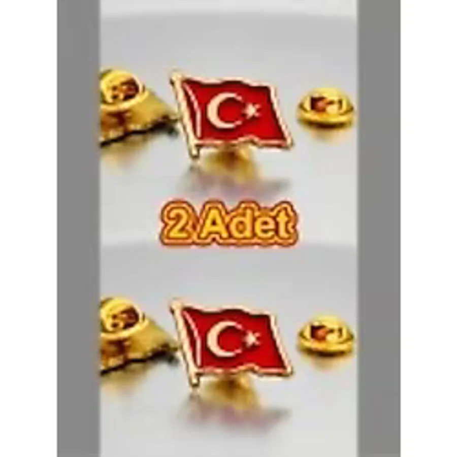 2 Adet Türk Bayrağı Gold Yaka Rozeti Altın