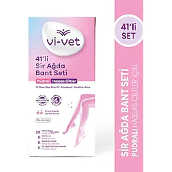 2 Adet Vi-Vet Sir Ağda Bant Seti Pudralı 41'Li (20 Vücut Bandı + 8 Yüz Bandı + 8 Koltuk Altı Bandı + 5 Temizleme Mendili)