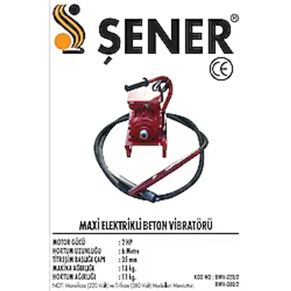 2 HP. DEMİR KASA BETON VİBRATÖRÜ 6 MT. Hortumlu