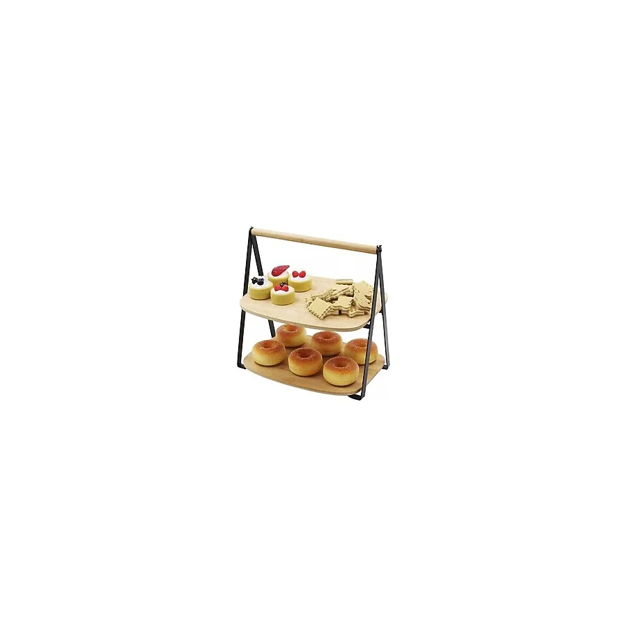 2 Katlı Dikdörtgen Bambu Servis Sunum Seti Büyük Boy, Kuru Pasta, Kurabiye ve Kek Sunumları İçin Büyük Boy (34CM-26.5CM-16CM)