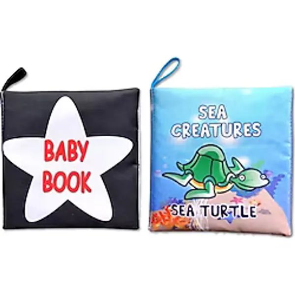 2 Kitap Tox İngilizce Siyah-Beyaz Bebek ve Deniz Canlıları Kumaş Sessiz Kitap E136 E122 - Bez Kitap , Eğitici Oyuncak , Yumuşak ve Hışırtılı