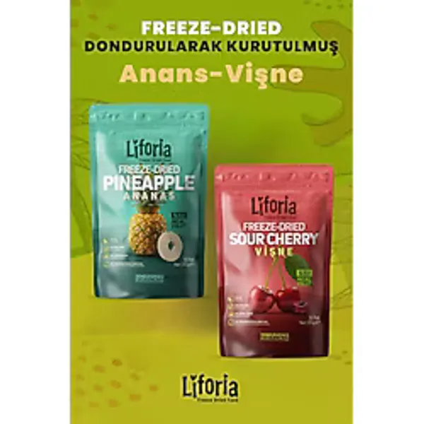 2'li Dondurularak Kurutulmuş Kuru Meyve - Sağlıklı Atıştırmalık - Ananas ve Vişne Kurusu Freeze Dried - 40 gr