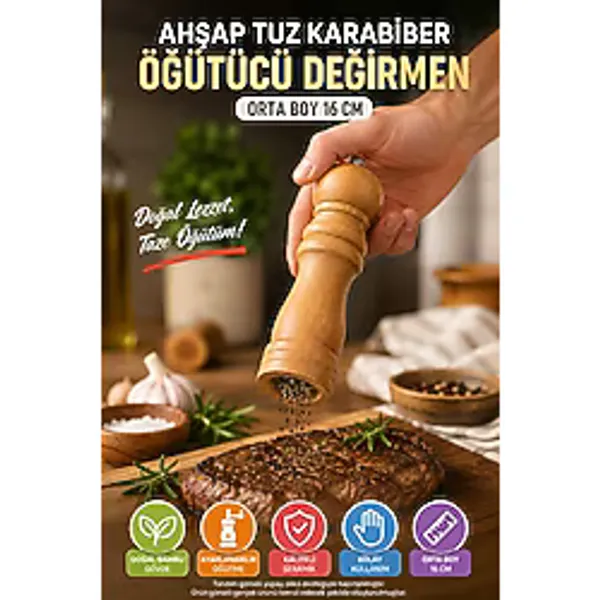 2'Li Set Ambu Gövdeli Tuz Karabiber Değirmeni 16 Cm Ayarlı Baharat Öğütücü Mutfak I Tuzluk Değirmen