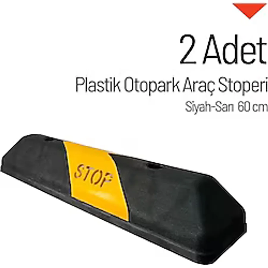 2'li Set Plastik Oto Park Araç Stoperi - 60 cm Siyah-Sarı Kompakt Model