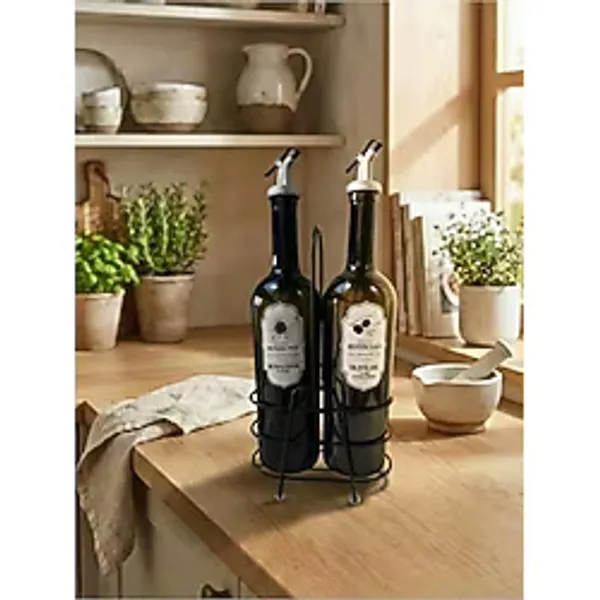 2'li Set Yeşil Yağdanlık 750 ML - Metal Standlı