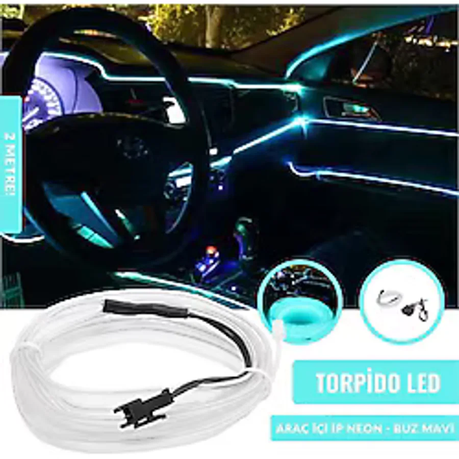 2 Metre 12V Buz Mavi İp Neon İp Led Araç İçi Neon Led