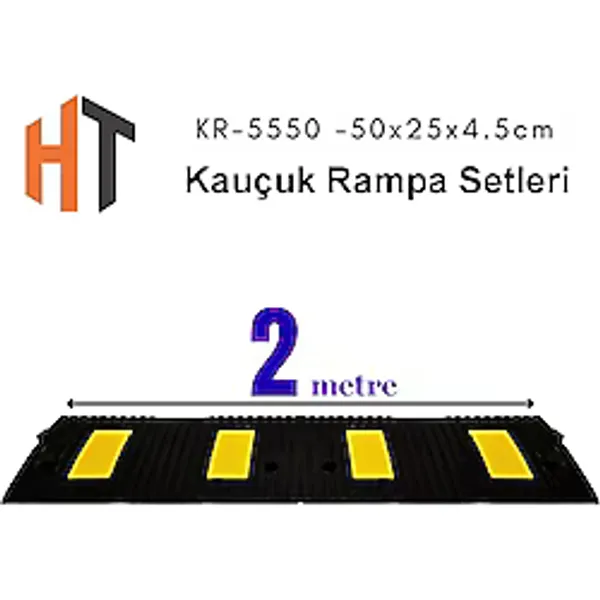 2 Metre Kauçuk Rampa, Otopark Rampası, Kaldırım Rampası 25 x 50 x 4,5 cm - 001-Renkli - 25 x 50 x 4 cm