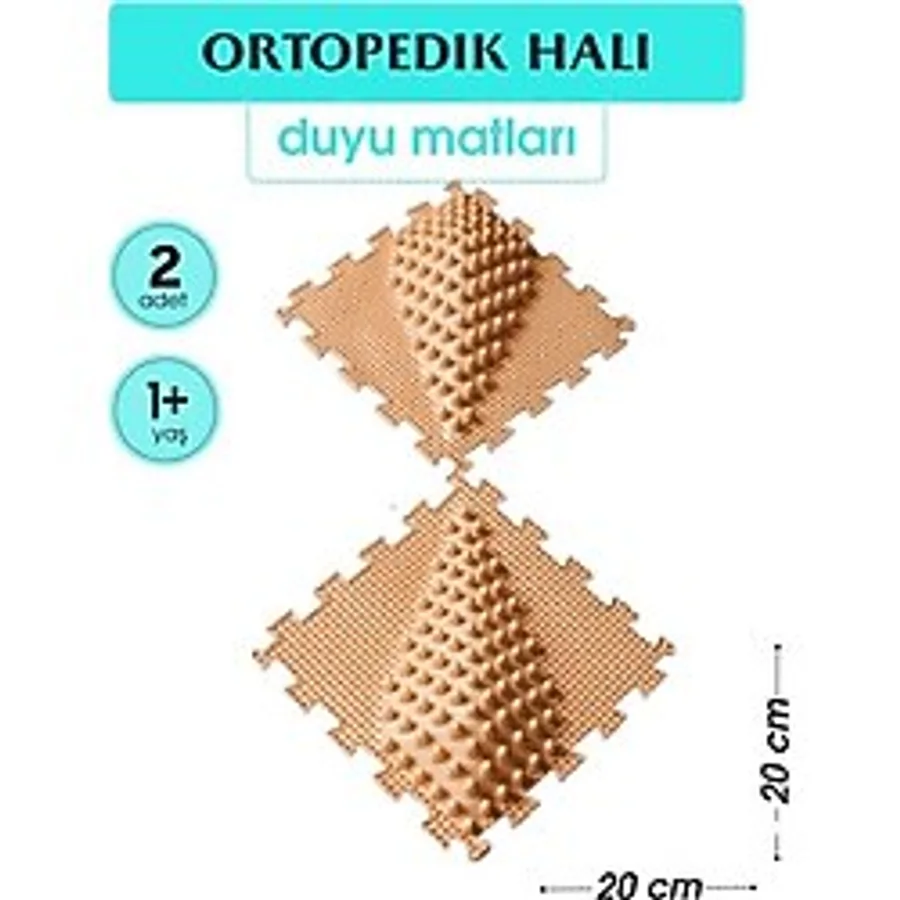 2 Modüllü Dalga Ortopedik Halı Çocuk Duyu Matları Puzzle Çocuk Masaj Halıları OH021 - Bej - 20 x 20 cm