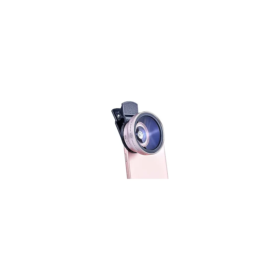 2'si 1 Arada Klipsli Telefon Kamera Lensi 0.45X Ultra Geniş Açı 10X Makro 37mm Evrensel 49mm UV Port Rose Gold