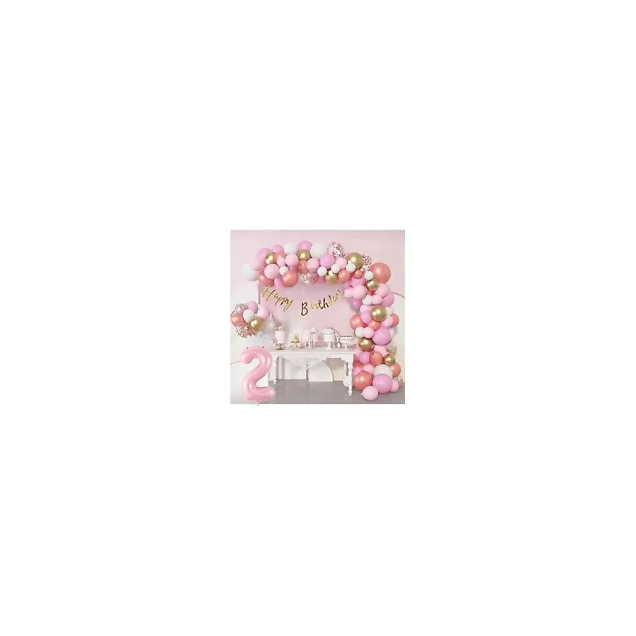 2 Yaş Lüks Pembe Rose Gold Pembe Folyo Balon Doğum Günü Parti Seti Süsü