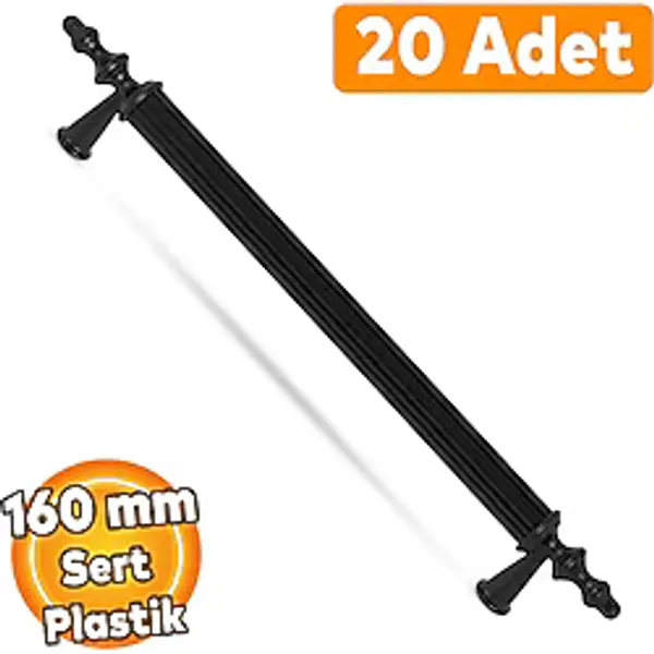 20 ADET (SERT PLASTİK) Polavit 160 Mm Siyah Mobilya Mutfak Çekmece Dolap Dolabı Kulpu Kulbu Kulpları