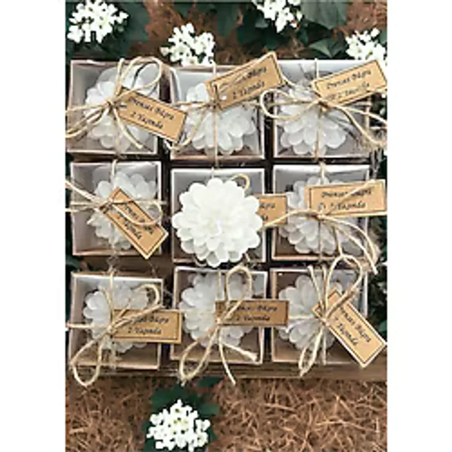 20 Adet Süslemeli Ve Yazılı Lotus Mum, Nikah Şekeri Doğum