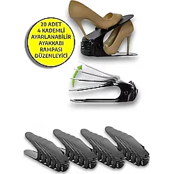 20'li Ayarlanabilir 4 Kademeli Ayakkabı Rampası Set Siyah