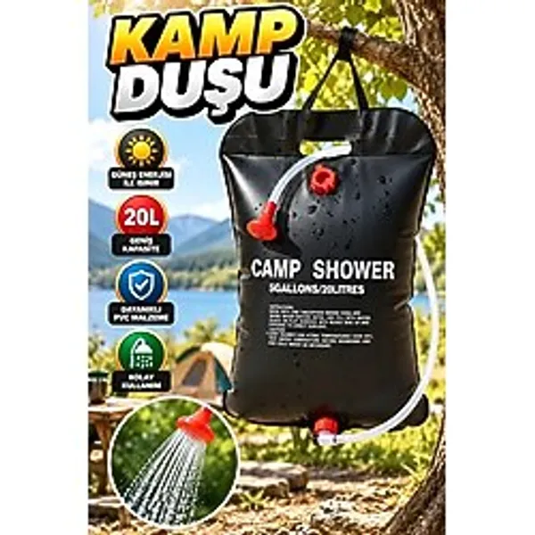 20 Litre Solar Kamp Duşu - Dayanıklı Pvc Taşınabilir Duş Torbası