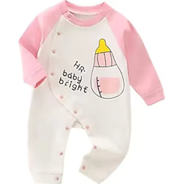 2023 Bebek Onesie Sonbahar Kış Uzun Kollu Penye Pamuklu Karikatür Ayı Dinozor Baskılı Tulum Erkek Kız İç Çamaşırı Bebek Giysileri (pembe, 0-3 month, emzikli)
