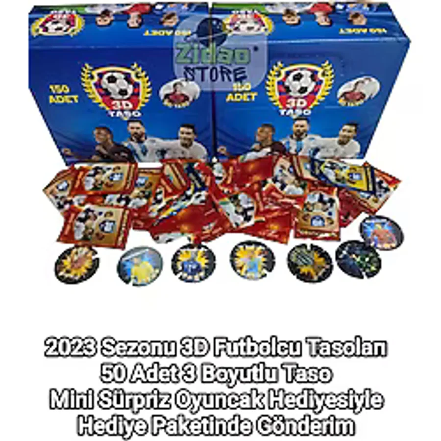 2023 Sezonu 3D Futbolcu Tasoları 50 Adet Koleksiyonluk Taso Seti ve Mini Oyuncak Hediyeli