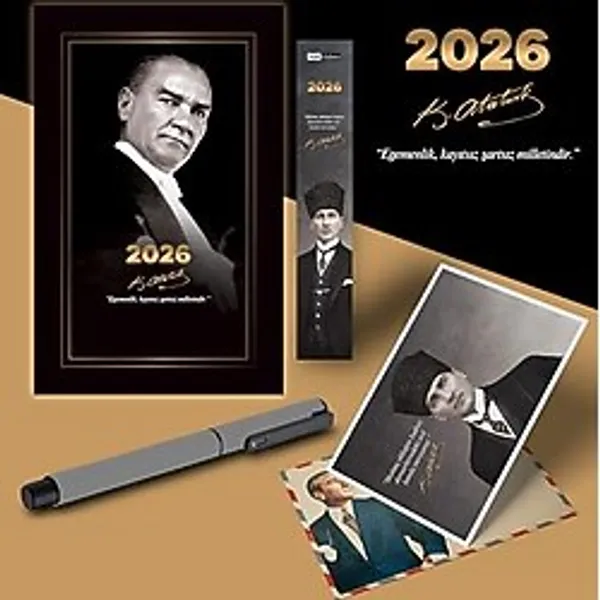 2026 Gazi Paşa Atatürk Ajandası Ayraç Kartpostal Kalem - Gri