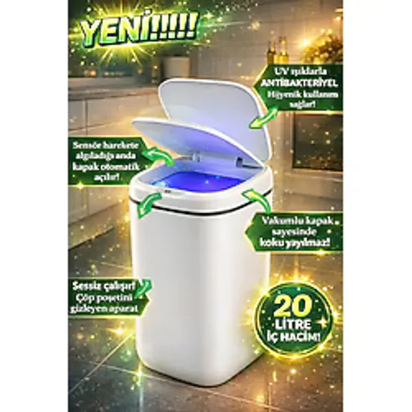 20L Akıllı Sensörlü Çöp Kovası Uv Işık Koku Geçirmez Mutfak Banyo Wc Ofis