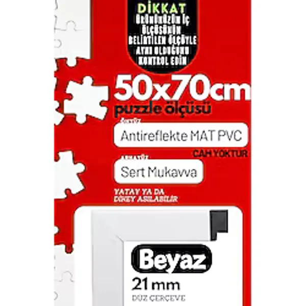 21lik Puzzle Poster Resim Çerçevesi PVCli Postersiz Resimsiz Çerçeve (Beyaz, 50x70)