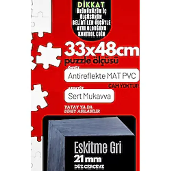 21lik Puzzle Poster Resim Çerçevesi PVCli Postersiz Resimsiz Çerçeve (Eskitme Gri, 33x48)