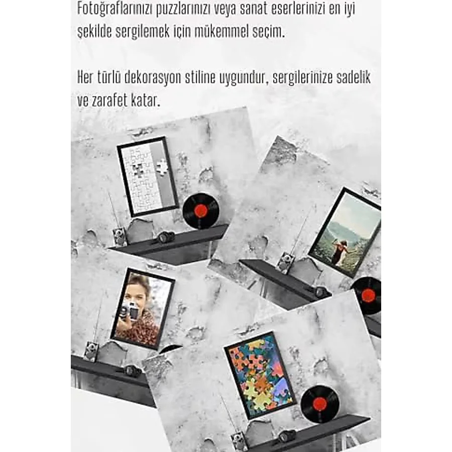 21lik Puzzle Poster Resim Çerçevesi PVCli Postersiz Resimsiz Çerçeve (Eskitme Gri, 34x48)
