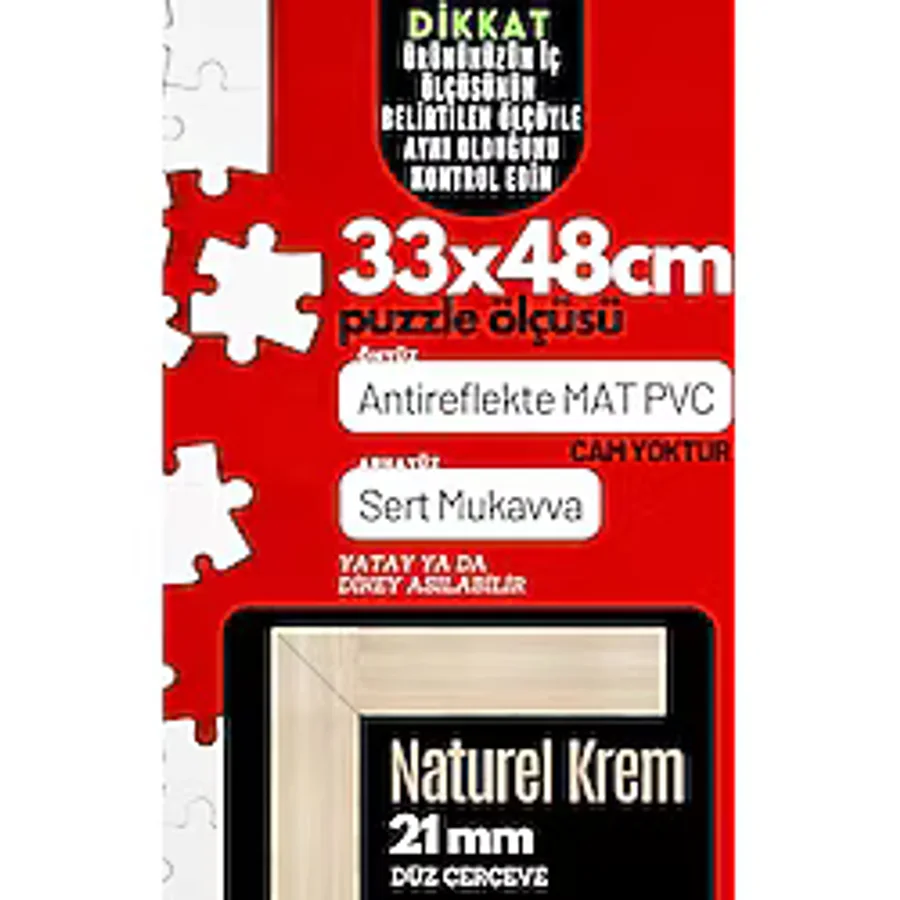 21lik Puzzle Poster Resim Çerçevesi PVCli Postersiz Resimsiz Çerçeve (Naturel Krem, 33x48)