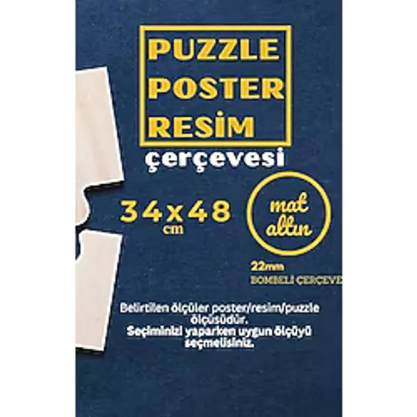 22lik Puzzle Poster Resim Çerçevesi PVCli Postersiz Resimsiz Çerçeve (Eskitme Altın, 34x48)