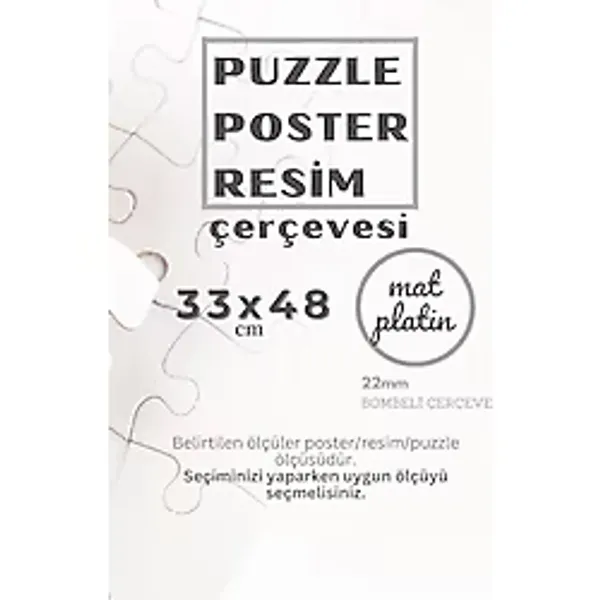 22lik Puzzle Poster Resim Çerçevesi PVCli Postersiz Resimsiz Çerçeve (Platin, 33x48)