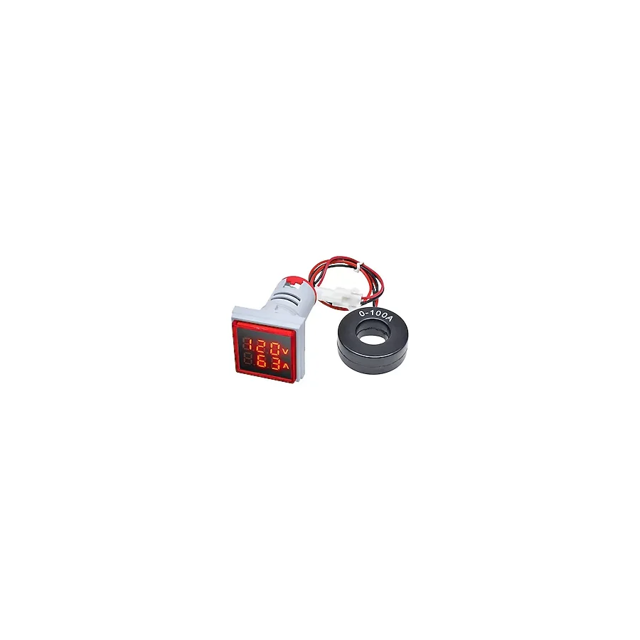 22Mm Dijital Voltmetre Ampermetre Kare Ac 60- 500V 0-100A Kırmızı