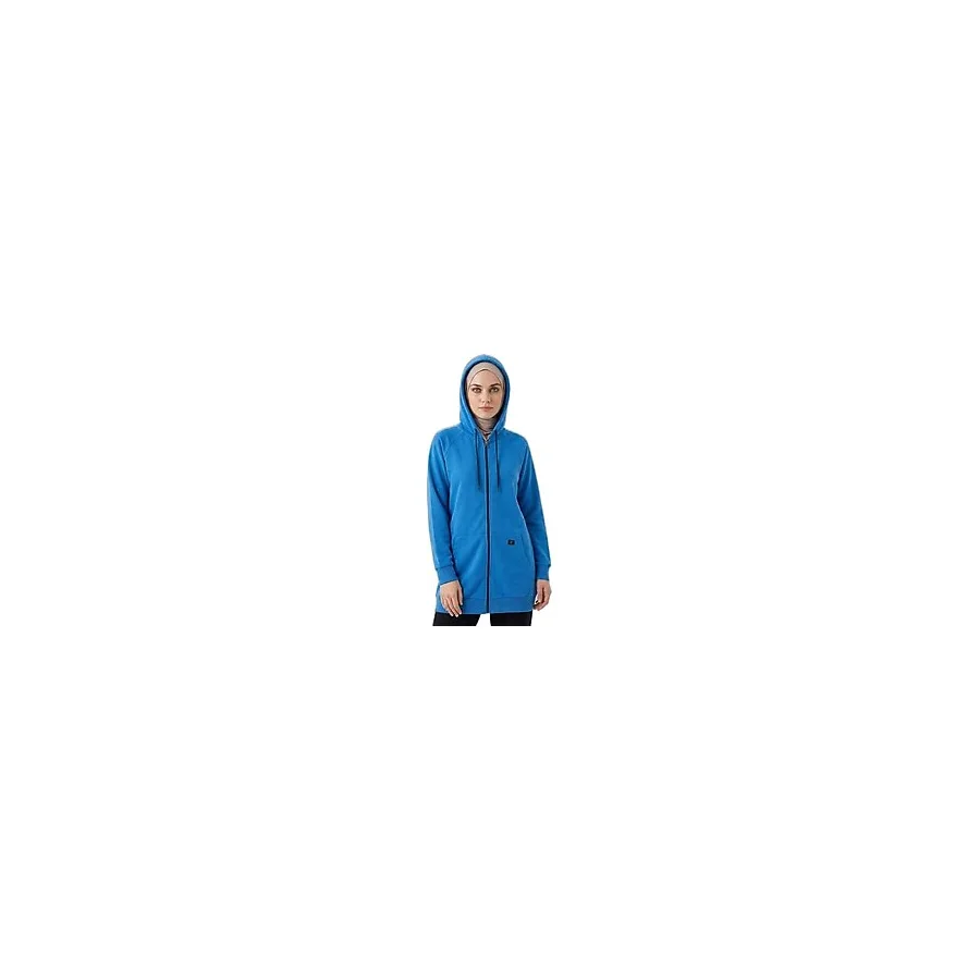 2301_Kadın Kapüşonlu Çift Yön Fermuarlı Kanguru Cepli 3İp Şardonlu Oversize Spor Tesettür Sweat Kap, 00404 Mavi, 38
