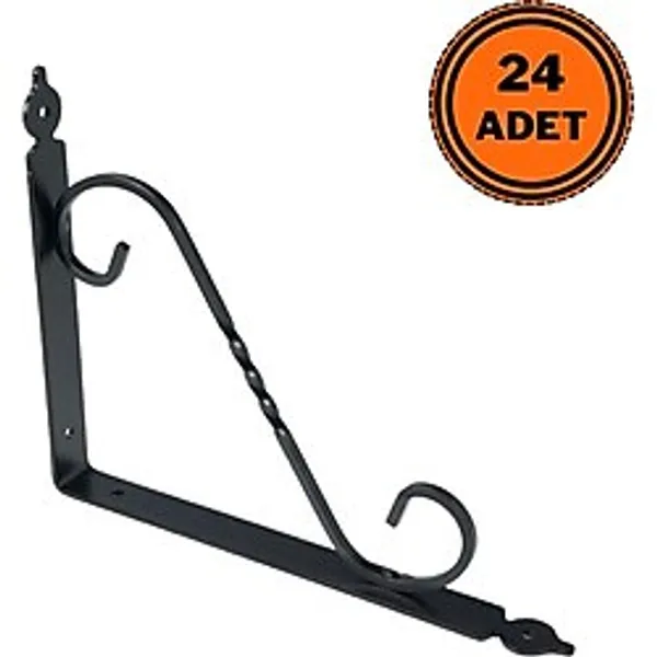 24 Adet Ferforje 16 x 20 cm Dekoratif Raf Altı Ayağı Konsol Siyah