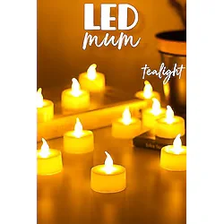 24 Adet LED Mum Tealight Mini Dumansız Pilli Alevli Dekoratif Yapay Mum Işıldak Beyaz 1036-2